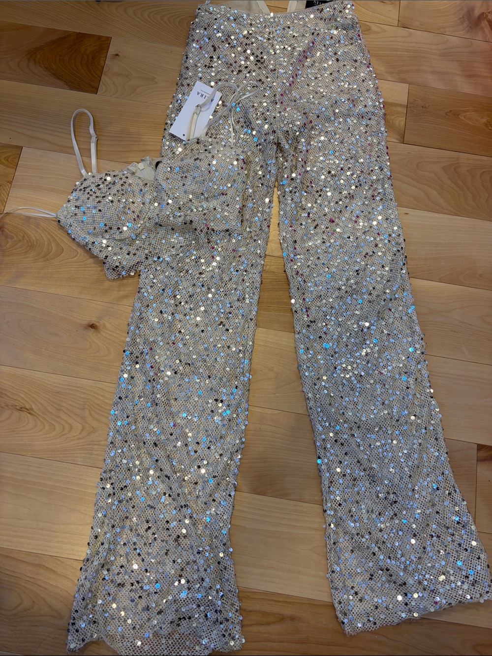 Sequin Wide-Leg Pants & top in Champagne
